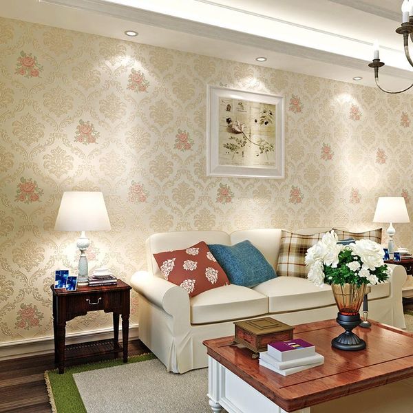 

wallpapers european style garden flower non woven fabric bedroom living room wallpaper damascus gold stamping flocking w213