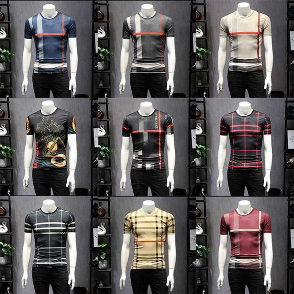 

men's fashion brand striped short sleeve t-shirt oversize ice silk summer new half sleeve small shirt fashion business t-shirtwinter, White;black