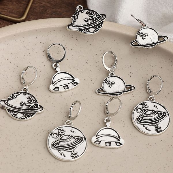 

ez3417 fashion accessories: star set creative spaceship earrings, Silver