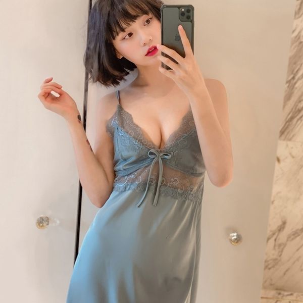 

women's sleepwear lace hollow out nightgown women satin night sleeveless intimate lingerie v-neck nightwear summer home o6aj, Black;red