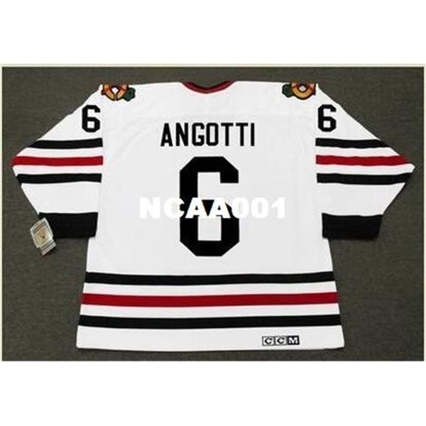 

668s #6 lou angotti chicago blackhawks 1969 ccm vintage hockey jersey or custom any name or number retro jersey, Black
