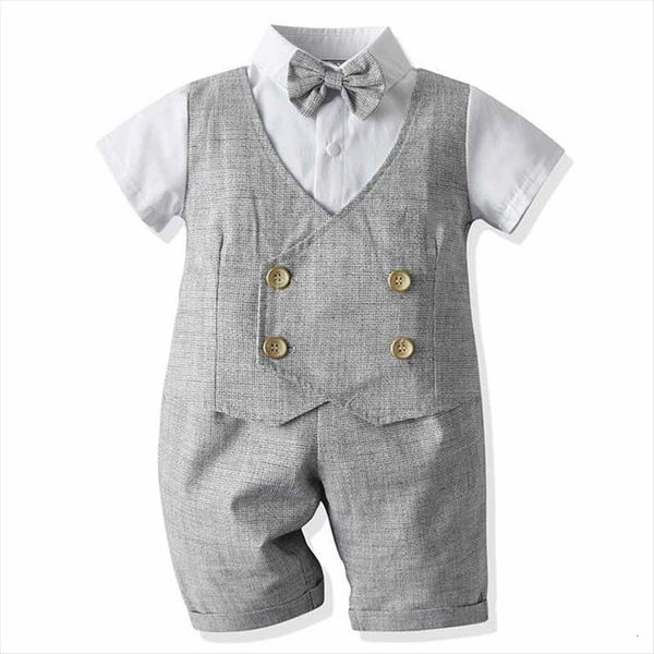 

baby boys outfits set infant formal suit toddler wedding birthday party costume blazer gentleman fake two shorts 2pcs, Black
