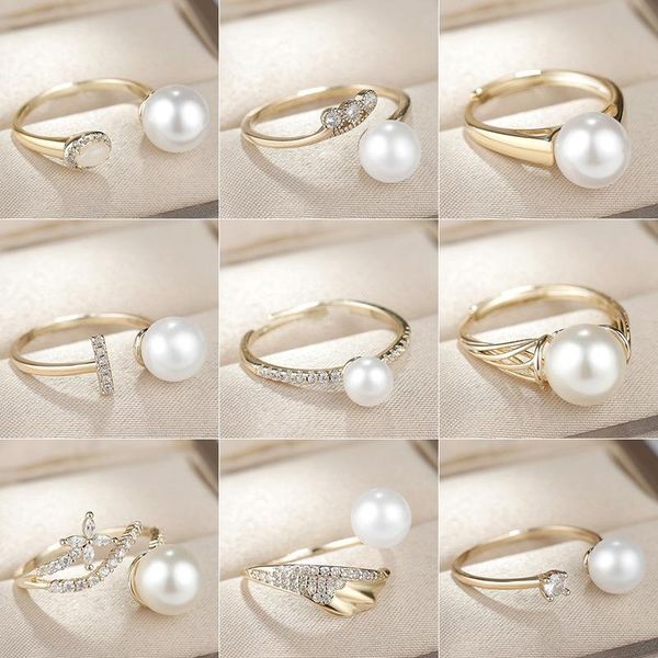 Brincos colar estilo coreano Anéis ajustáveis ​​fofos para mulheres Casamento Pérola Ring Teen Girls Girls Elegantes Jóias de Jóias de Trending Produtos 202