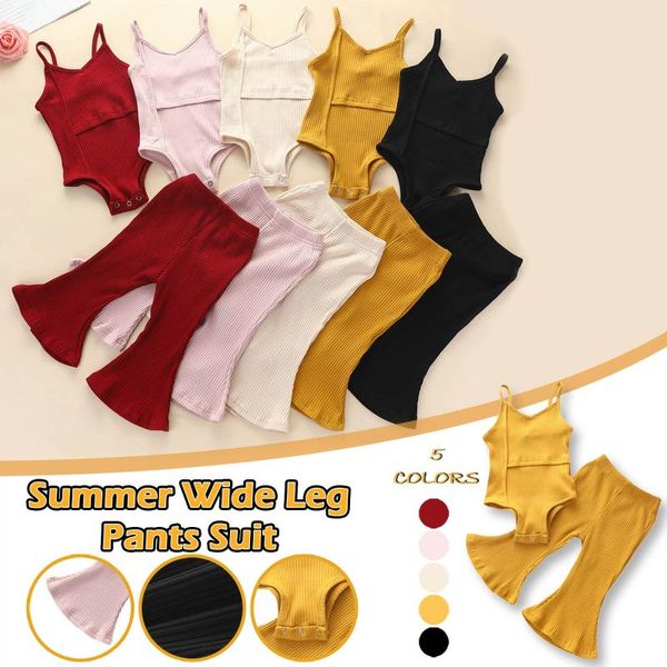 

clothing sets 2021 toddler baby girls cotton solid color sling vest wide leg pants two-piece suit girl clothes, White