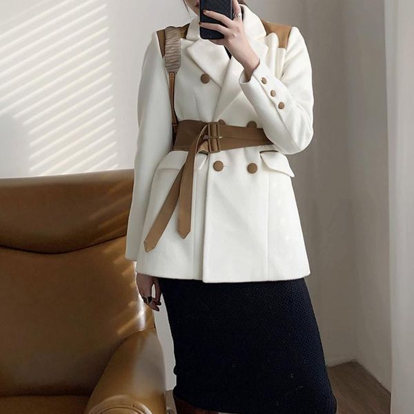 

women's suits & blazers pu leather women white big size blazer notched collar long sleeve loose fit jacket fashion spring autumn 2021 1, White;black