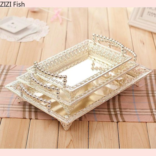 

kitchen storage & organization metal tray jewelry display plate retro dessert fruit cake with handle for home party wedding decoration