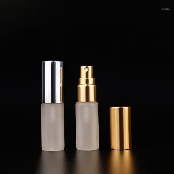 

storage bottles & jars 10pcs/lot mini empty 5ml 10ml 20ml frosting glass refillable perfume bottle with black gold silver sprayer atomizer v