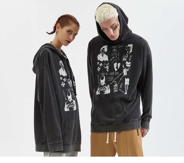 

hip hop streetwear hoodie sweatshirt men 2020 vintage retro washed hoodie cotton loose hooded sweatshirt black