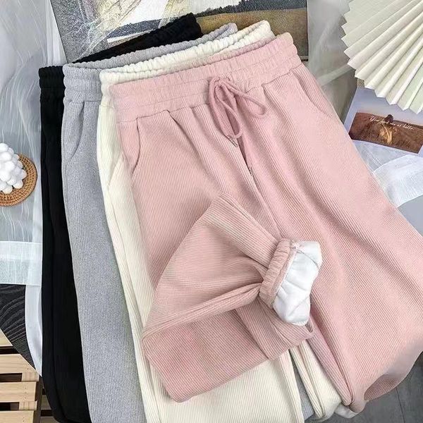 

women's pants & capris fashion women winter warm long fleece thick leggins mujer solid size plus elastic drawstring casual leggings x86, Black;white