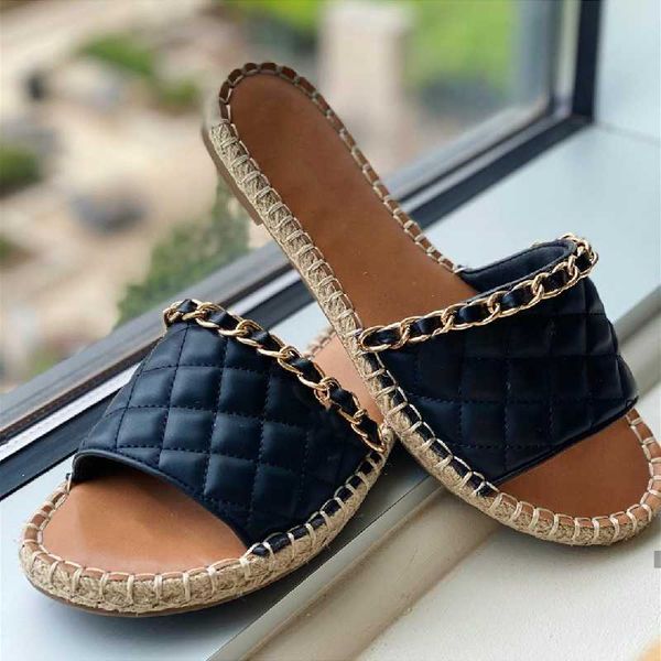 

slippers chain fashion women's flip flops fur shoes comfortable flat women zapatos de mujer, Black