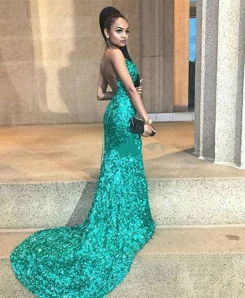 

2021 new sparkly turquoise mermaid prom es spaghetti criss cross straps sequined long formal evening party 5chn, Black;red