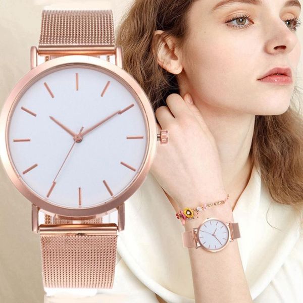 

wristwatches women watches fashion rose gold quartz movement steel mesh female dress clock watch gift, Slivery;brown