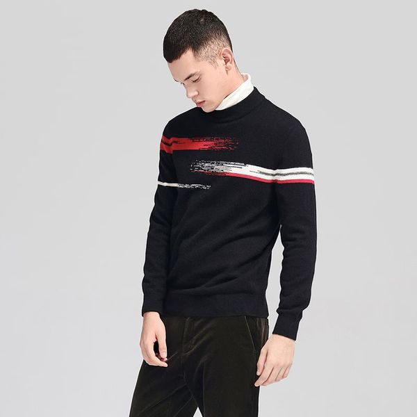 

lksd autumn winter fashion men's turtleneck sweater causal wool thick printed slim fit men's pullover u161090167, White;black