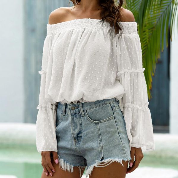 

women's blouses & shirts women loose style solid color long sleeve boat neck blouse blue navy white black