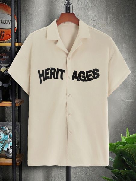 

men letter graphic drop shoulder shirt h25k#, White;black