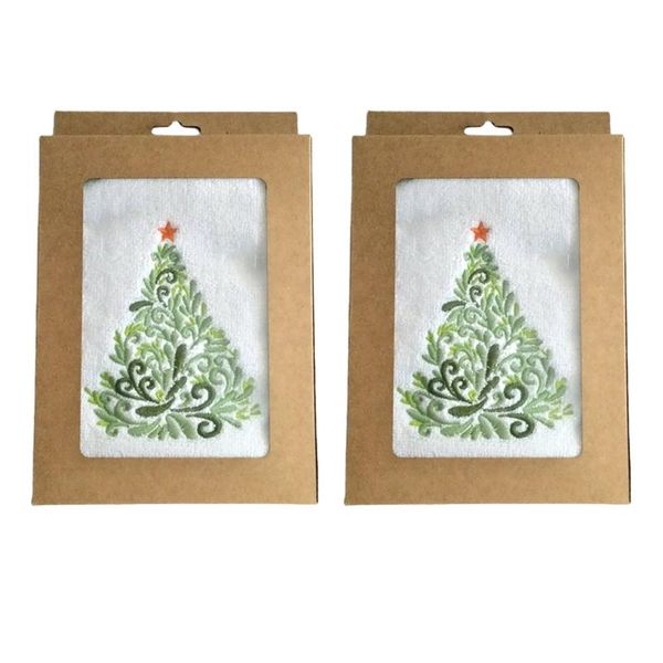 

towel 2pcs home soft water absorbent cute bath gift embroidered christmas pattern holiday daily cotton blend machine washable