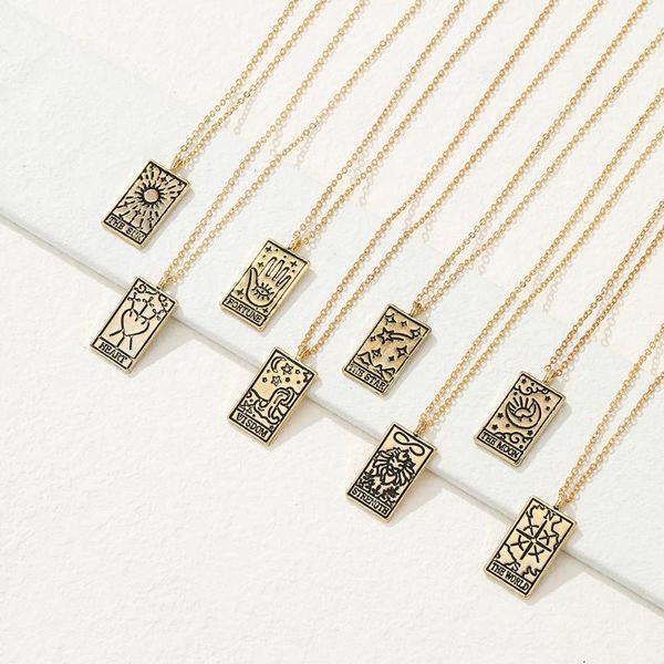 

pendant necklaces square tarot cards necklace women men golden stainless steel moon sun star cross friend birthday couple jewelry, Silver