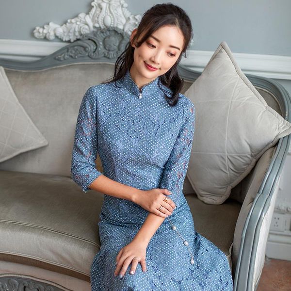 

ethnic clothing sue * modified version of the spring and autumn 2021 qipao dress female seven long sleeve in restoring ancient ways, Red