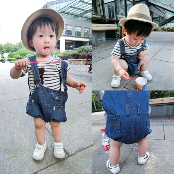 

2020 summer conjoined jeans shorts new korean children's bread carrying pants, Blue