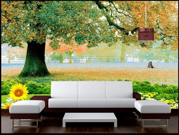 

wallpapers wall paper 3 d custom mural on the big tree grass flowers butterfly landscape home decor po wallpaper for bedroom walls
