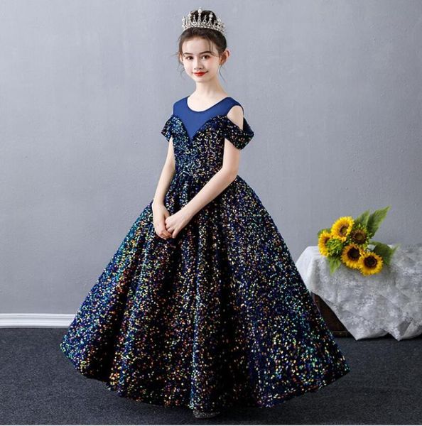 

girl's dresses luxury girls dress flower for weddings sequin lace little kids first communion costume pageant long formal gowns, Red;yellow