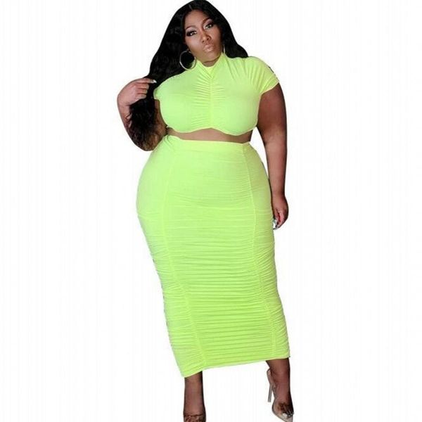 

plus size tracksuits 5xl women set short sleeve t shirt crop long skirt suit fashion solid drawstring streetwear two piece sets, Black