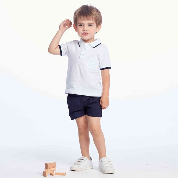 

summer new boys' polo shirt short sleeve two piece suit cotton, White
