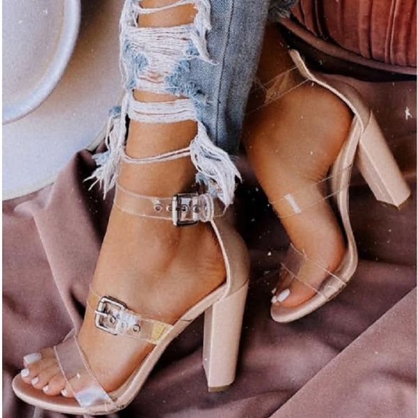 

beige heeled sandals female shoe 2021 women's black girls plastic high new block comfort clear fashion solid back strap casual s