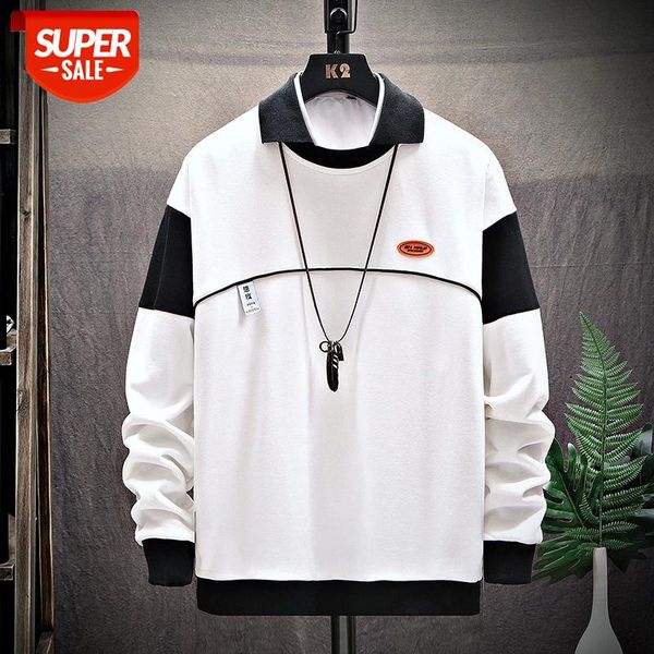 

2020 brand men's autumn hoodie clothes long sleeve sweatshirt korean style plus size white patchwork clothing loose hoodies #kh7k, Black