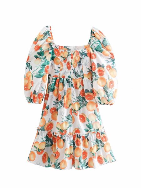 

2021 new women fruit print square collar holiday style es sleevevestidos p9q3, White