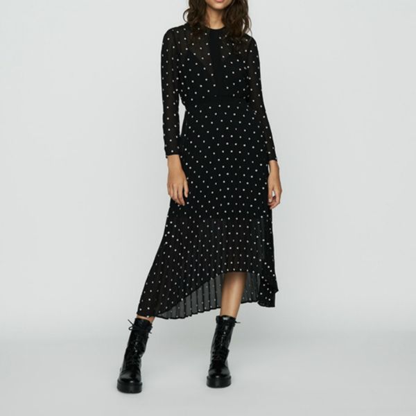 

black shirt polka dot asymmetrical new winter self-cultivation chiffon embroidered dress sleeve 4j5w, Black;gray