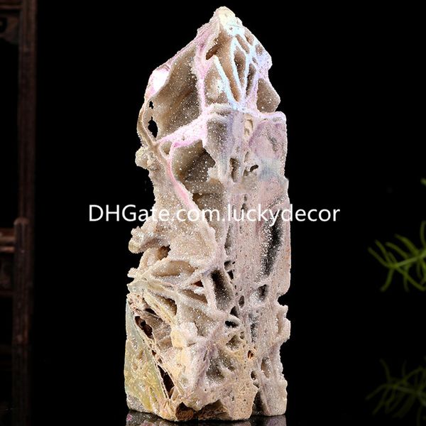 Cracked Rainbow Titanium Coated Druzy Quartz Geode Point Wand Crafts Atemberaubender Freeform Natural Sphalerit Mineral Bergkristall Achat Tower Obelisk Generator