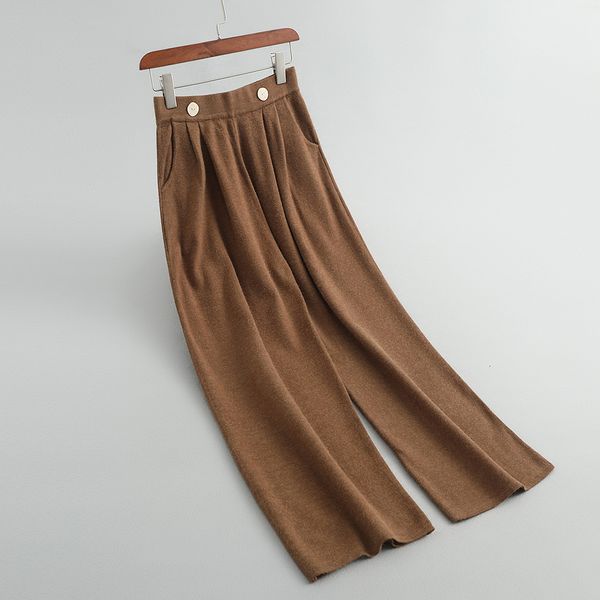 

autumn 2021 new high waist long knitted straight ankle length women warm wide leg pants female trousers lw1n, Black;white