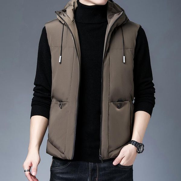 

men's vests quanbo hoodie vest 2021 winter arrivals men hooded sleeveless jacket windproof warm waistcoat, Black;white
