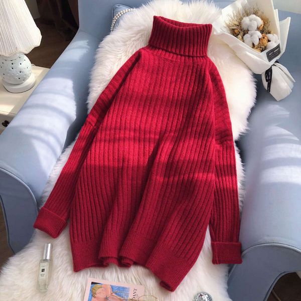 

fashion loose autumn high korean pullover neck and women's winter thickened inside with a lazy wind long sweater coat luxury, White;black