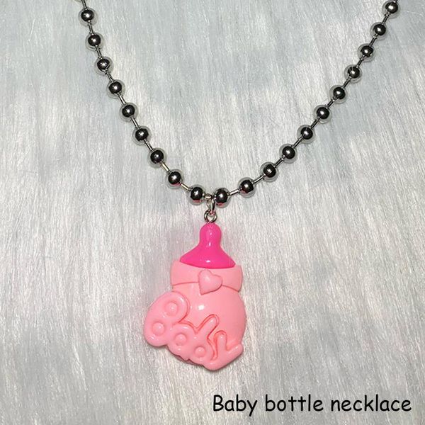 

pendant necklaces egirl accessories pink baby bottle letter necklace for women harajuku 2000s aesthetic diy y2k fashion, Silver