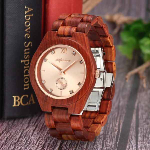 

wristwatches shifenmei watches women fashion watch 2021 wood quartz wristwatch wooden bracelet clock zegarek damski, Slivery;brown