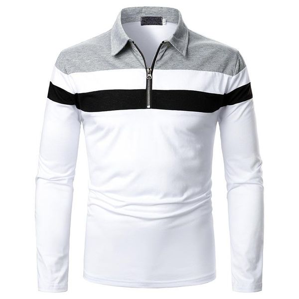 

men's polos men long short sleeve shirt zipper clothing autumn streetwear casual fashion, White;black