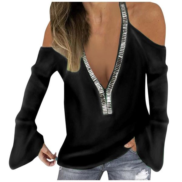 

women's t-shirt strapless printed t-shirts oversized womens summer v-neck y2k female long sleeve off-the-shoulder tshirt zaraing ropa, White