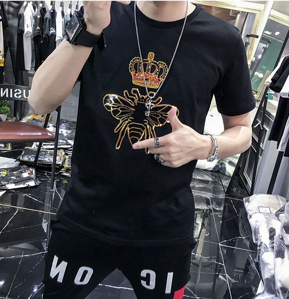 

2021 new cotton summer men tshirt short sleeve mens o-neck t-shirts spring europe style male streetwear tee diamonds design 8kr8, White;black