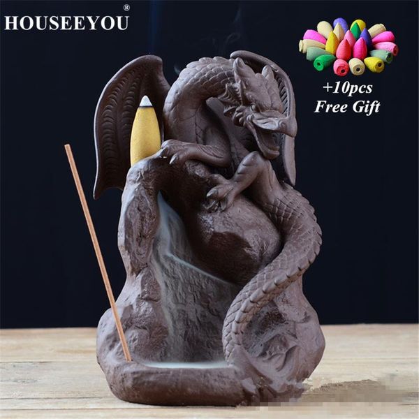 

fragrance lamps dragon incense burners teahouse ornament office desk home decor smoke backflow cone censer stick holder buda decorativo