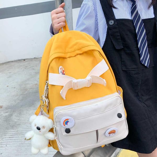 

backpack contrast dwaterproof color water nylon female fashion bow travel bag button pretty student