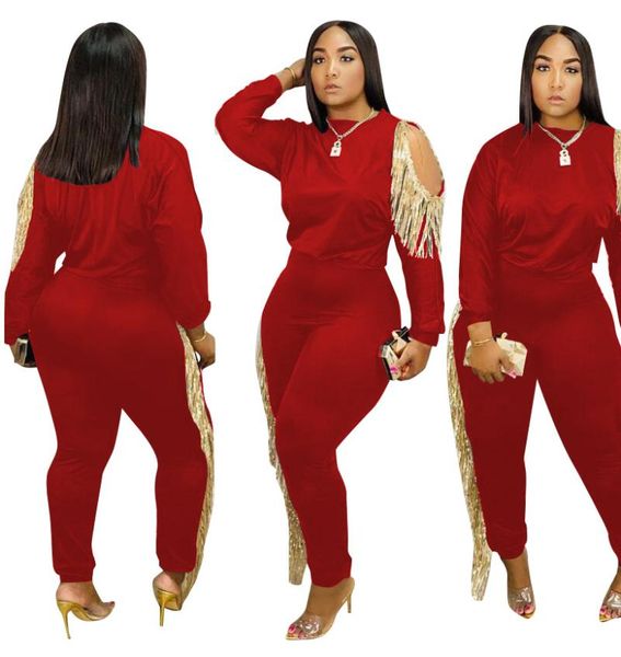 

2021 new spring autumn women's set tracksuit o neck full sleeve pants suit tassel two piece set casual night club outfits, Gray