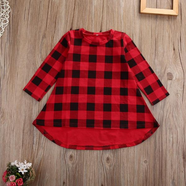 

girl's dresses cute toddler kids girls dress 2021 spring long sleeve red plaid children casual cotton 1-6y, Red;yellow