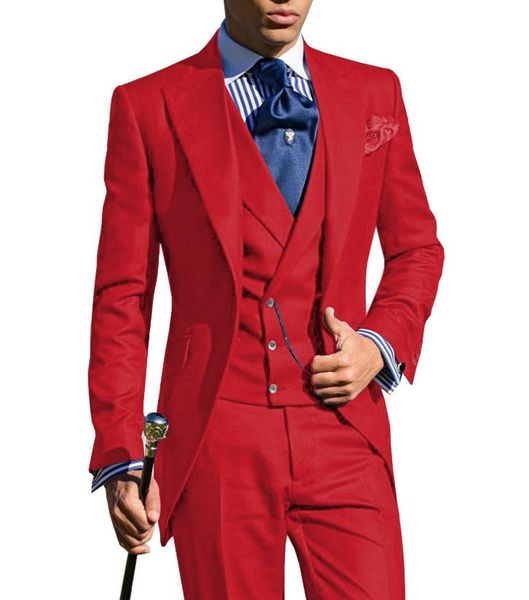 

men's suits & blazers jeltoin formal red tailcoat costume slim fit men groom tuxedos for wedding jacket pant vest 3 pieces, White;black
