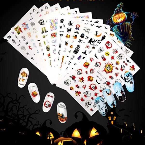 

stickers & decals 3d nail cool english halloween laser art pumpkin diy set jewelry design nails accessories fashion manicure sticker, Black