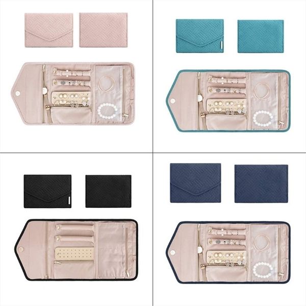 

travel jewelry organizer roll foldable case for journey earrings / rings diamond necklaces bracelets brooches 211105, Black