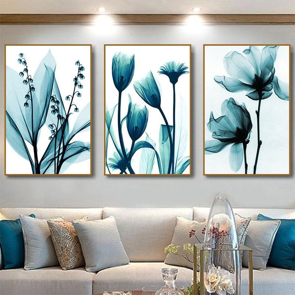 

wall stickers self-adhesive nordic painting flowers posters prints blue floral art pictures living bedroom room decoration