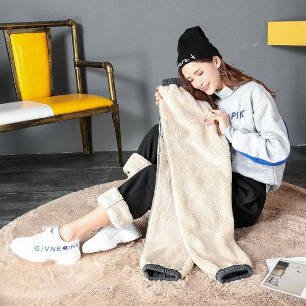 

women's pants & capris athvotar warm for women plus velvet bloomers pink and black plush harem loose lamb trouser female ankle-length, Black;white