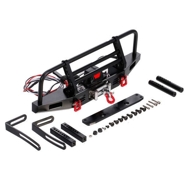

metal front bumper with winch 2 led light for 1/10 rc car crawler for traxxas hsp redcat rc4wd tamiya axial scx10 d90 hpi car